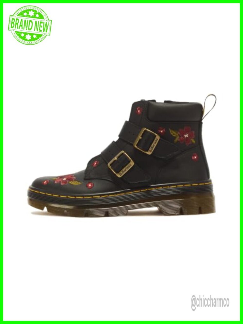 Dr. Martens Charlee Buckle Low Boot Softy T Leather Ankle Bootie Embroidered